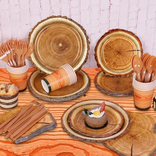 Durony 129 Piece Camping Birthday Party Plate Tablecloth Set