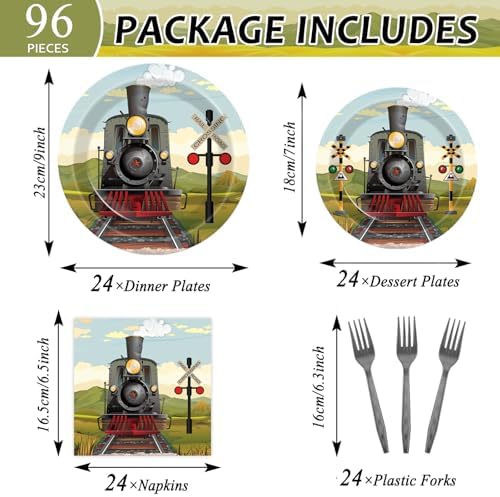 96 Pcs Train Paper Plates Napkins Forks Party Set