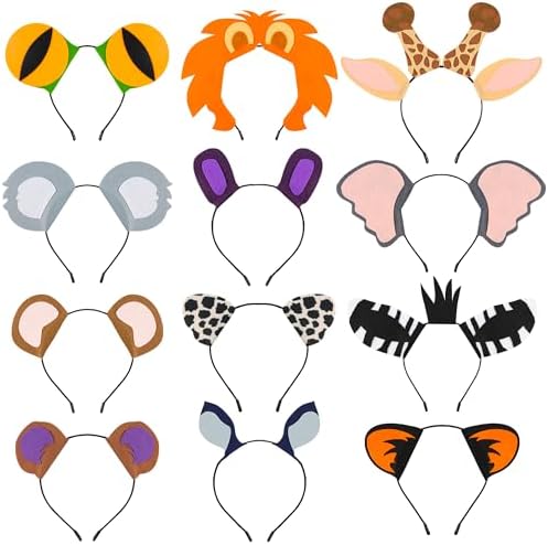 12 Pcs Jungle Animal Headbands for Birthday Parties