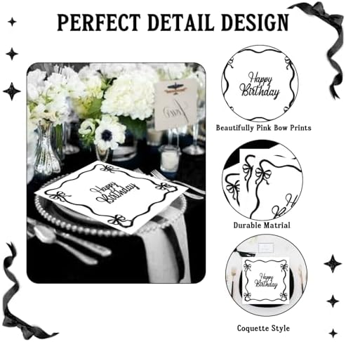 Black Bow Birthday Tableware Set - 96Pcs for 24 Guests