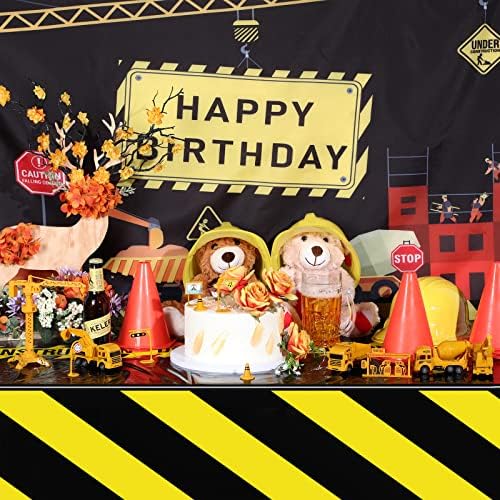 3 Pcs Construction Tablecloth Yellow Black Party Cover