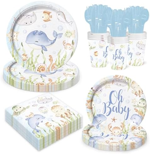 168 Pcs Under The Sea Baby Shower Tableware Set