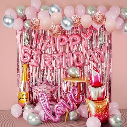 Pink Birthday Decorations Set for Women Girl
