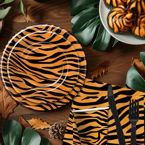 Tiger Print Birthday Plates and Napkins Set Serves 24