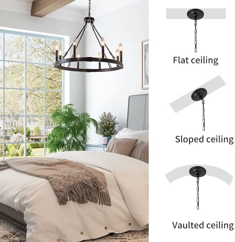 236 Inch Black Wagon Wheel Chandelier - 8 Light Farmhouse Pendant Light