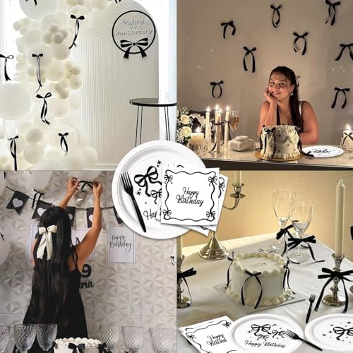Black Bow Birthday Tableware Set - 96Pcs for 24 Guests