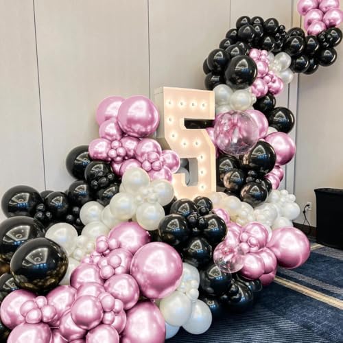 MOXMAY Metallic Pink Black Balloons Arch Kit 151Pcs