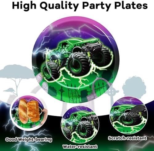CHUNNIN 60Pcs Monster Truck Party Plates 9in Racing Car Theme