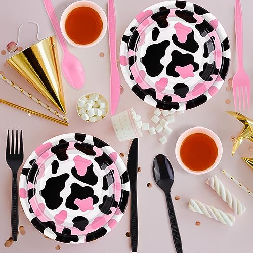 Durony 210 Piece Pink Cow Print Tableware Set