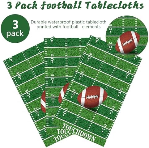 Kesfey 3 Pack Football Tablecloths 54x108 Green Rugby Themed Party Covers