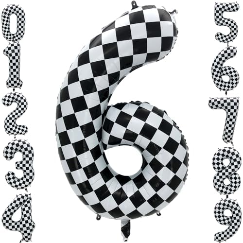 42 Inch Checkered Number 6 Balloon Party Decorations