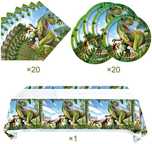 OULUN Tyrannosaurus Rex Party Plates Set 20 Plates 20 Napkins Tablecloth