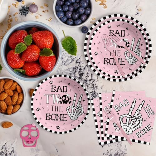 Grencian 96 Pcs Skeleton 2nd Birthday Tableware Set for Girls