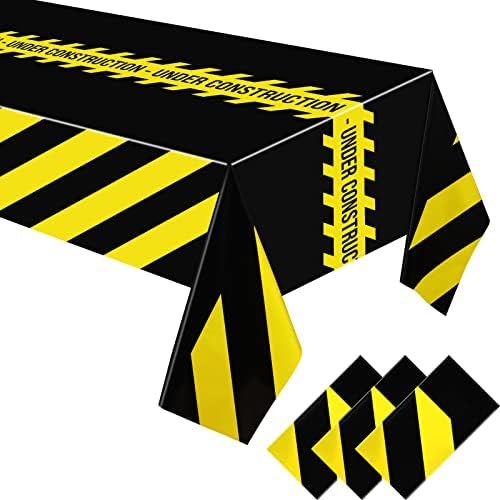 3 Pcs Construction Tablecloth Yellow Black Party Cover