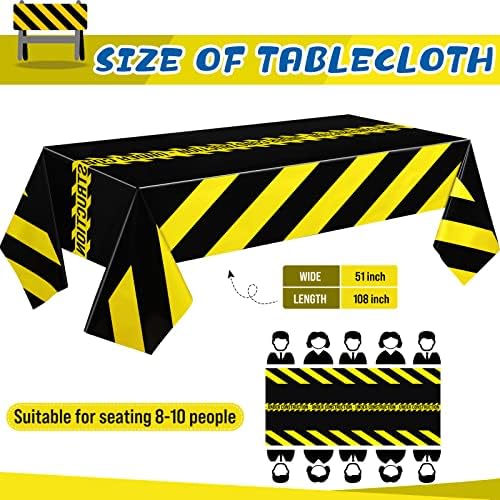 3 Pcs Construction Tablecloth Yellow Black Party Cover
