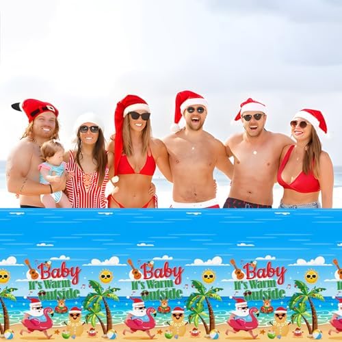 3Pcs Summer Christmas Tablecloth Set 54x108 Inch Hawaiian Print Waterproof Disposable Party Cover