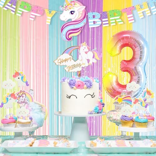 Unicorn 3rd Birthday Decor Set with Balloons and Garland