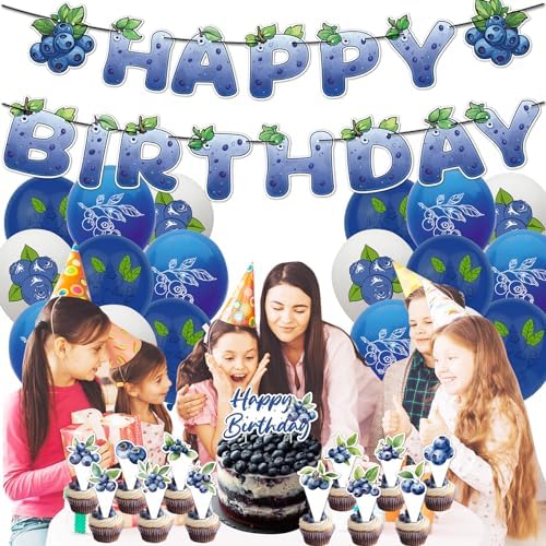 Blueberry Party Decorations - Birthday Banner Cake Topper Balloons More