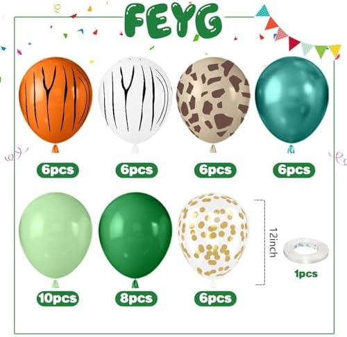 Jungle Safari Balloons 50PCS 12 Inch Decor Set
