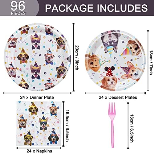 96 Pcs Dog Birthday Party Plates Napkins Forks Set