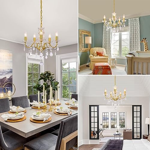 Modern 5 Light Gold Chandelier with Glass Crystals