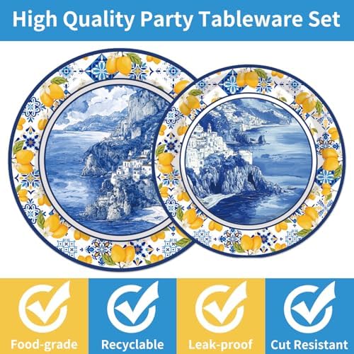 96 Pcs Capri Lemon Party Plates and Napkins Set