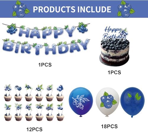 Blueberry Party Decorations - Birthday Banner Cake Topper Balloons More