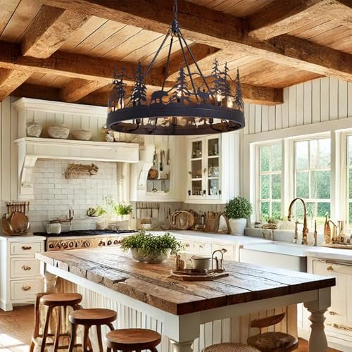 7PM 30-Inch Black Wagon Wheel Chandelier 8-Light