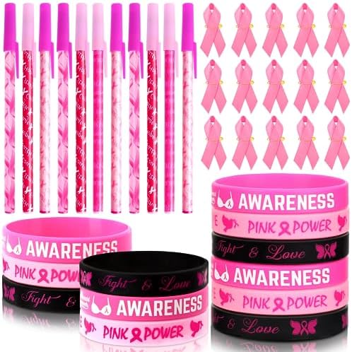 JUNEBRUSHS 60 Pack Breast Cancer Awareness Accessories Set