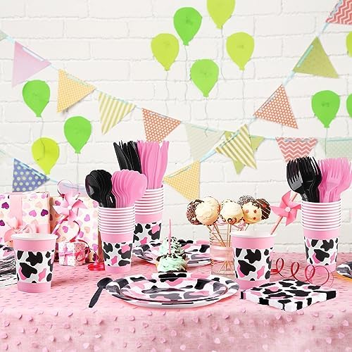 Durony 210 Piece Pink Cow Print Tableware Set