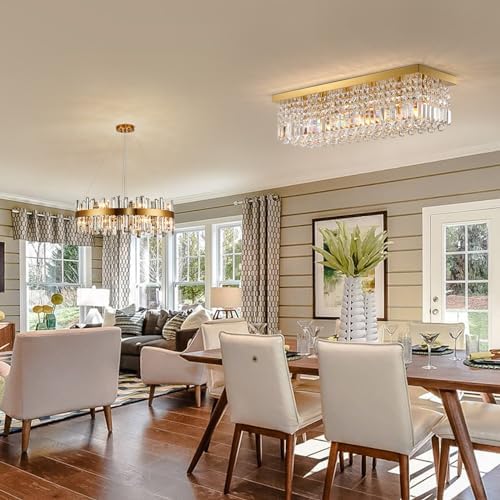 Siljoy Gold Rectangle Chandelier Dining Room 6 Light