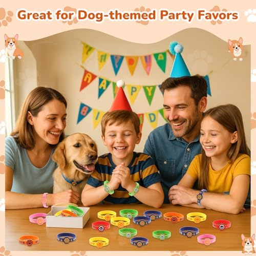 24 Pcs Dog Paw Silicone Wristbands for Birthday Party Favors