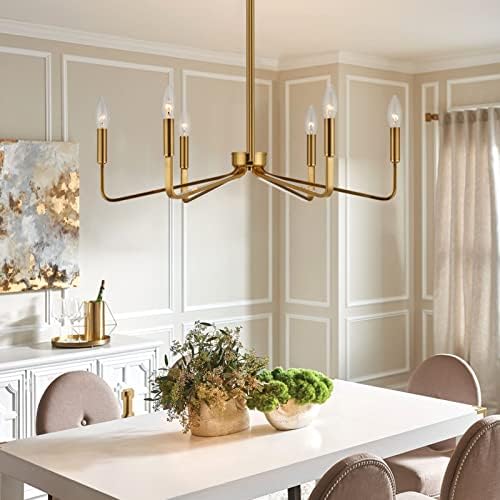Jonsi Gold Chandelier 26 Inch Modern Brushed Brass 6 Light Industrial Ceiling Fixture
