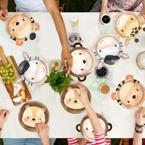60 Count Safari Animal Shaped Paper Plates Party Decorations