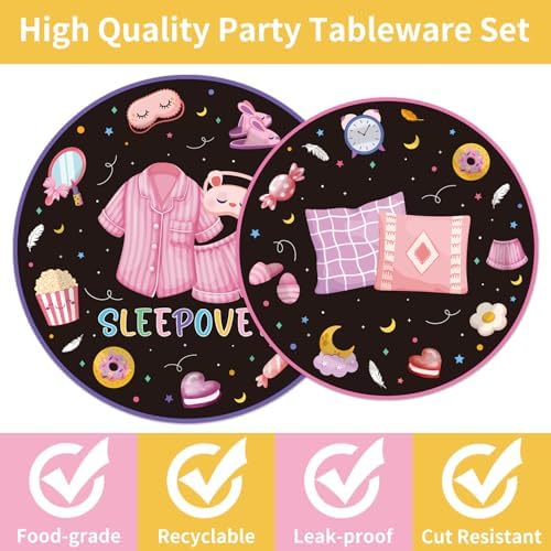 96PCS Pajama Party Plates Napkins Set for 24 Guests