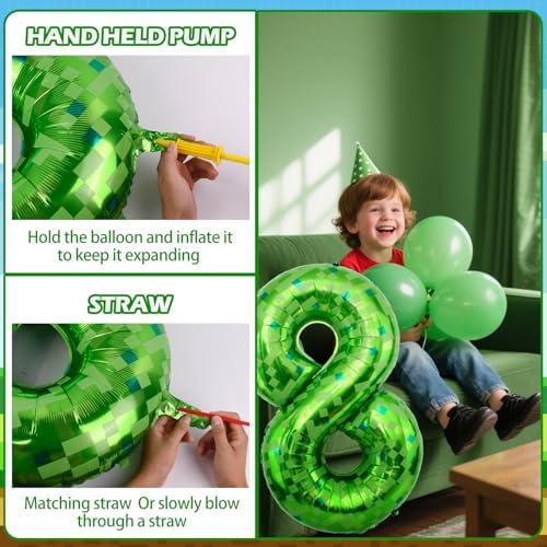 40 Inch Giant Green Pixel Miner Number Balloons