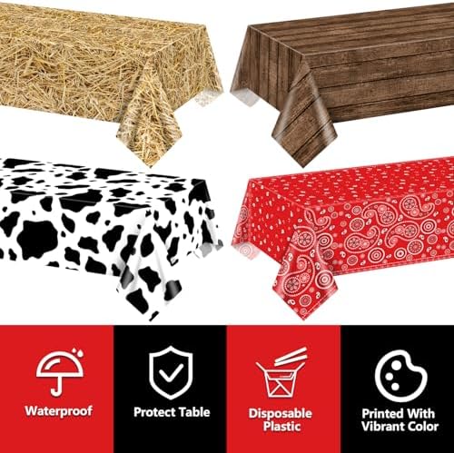 4 Pack Western Party Tablecloths with Paisley Design