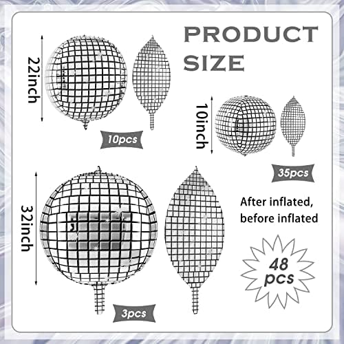 Lewtemi 48 Pcs Silver Disco Ball Balloons