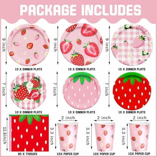 Strawberry Themed Party Tableware Set 120pcs