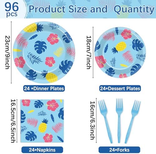 96Pcs Tropical Party Plates Napkins Dinnerware Set for Birthday Celebration