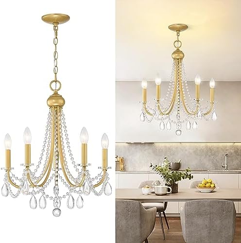Giiland 5-Light Farmhouse Chandelier with Crystals Gold Pendant Light