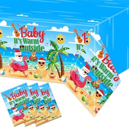 3Pcs Summer Christmas Tablecloth Set 54x108 Inch Hawaiian Print Waterproof Disposable Party Cover