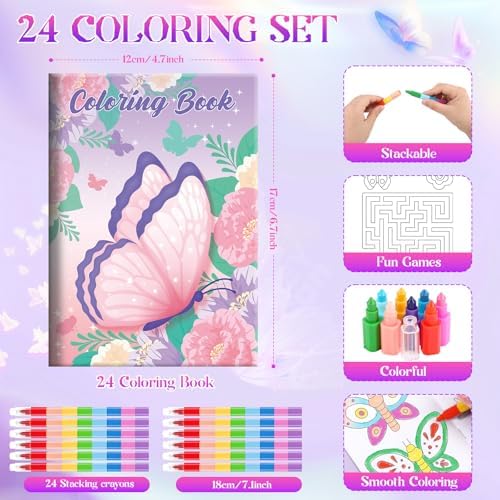 BenLouis Butterfly Mini Coloring Books with Stackable Crayons