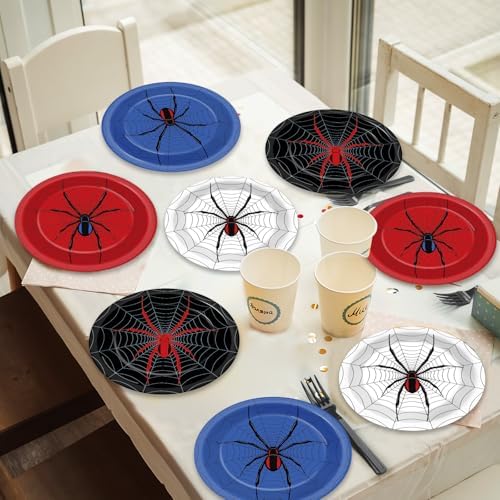 48PCS Spider Themed Birthday Plates for Kids