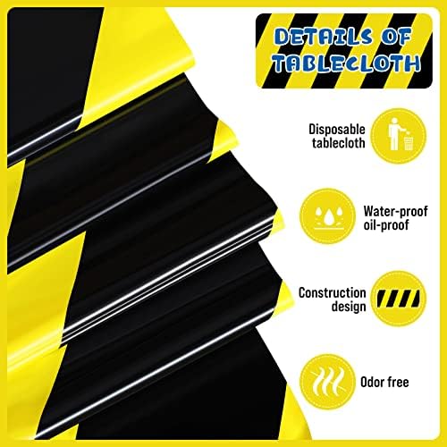 3 Pcs Construction Tablecloth Yellow Black Party Cover