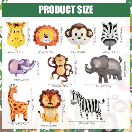 10pcs Jungle Safari Animal Balloons for Parties