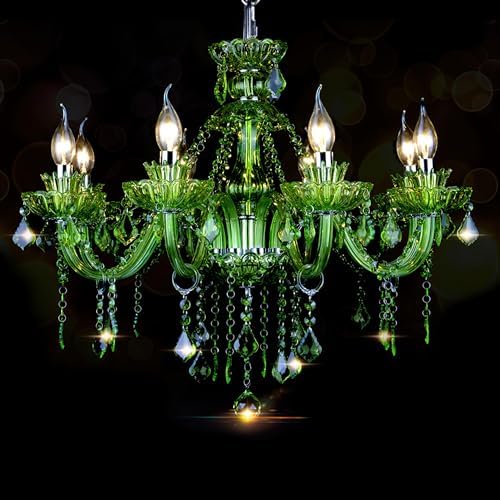 Bagood 8 Light Green K9 Crystal Chandelier Pendant Light E12 Base