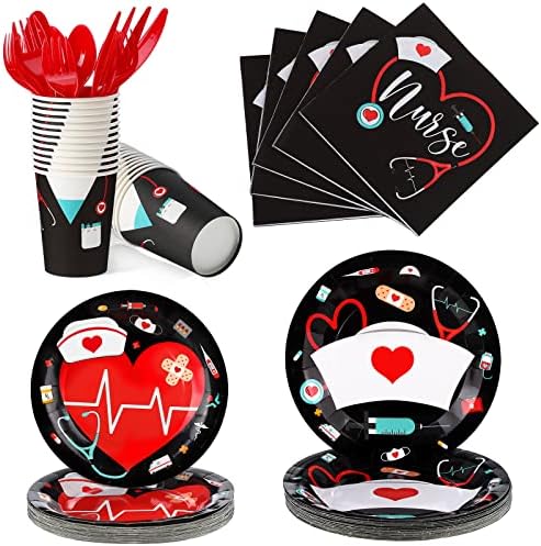 Yisong 168 Pcs Nurse Graduation Party Tableware Set for 24 Guests