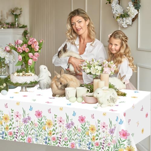 4 Pcs Spring Floral Tablecloth Wildflower Table Cover Set