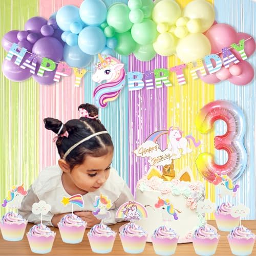 Unicorn 3rd Birthday Decor Set with Balloons and Garland